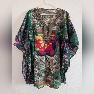 Boho Wayan Natural Wear Floral Beaded Kaftan Top